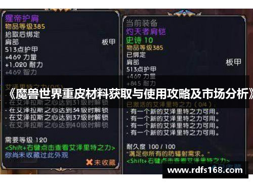 《魔兽世界重皮材料获取与使用攻略及市场分析》