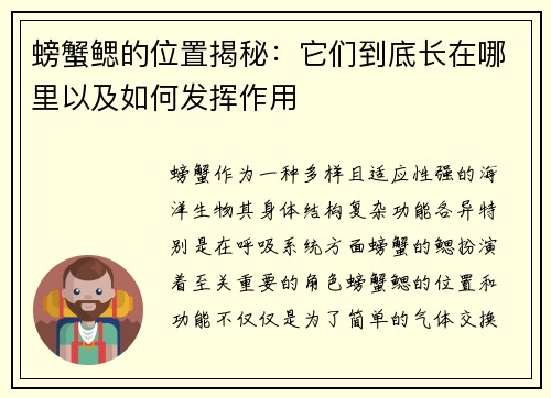 螃蟹鳃的位置揭秘：它们到底长在哪里以及如何发挥作用